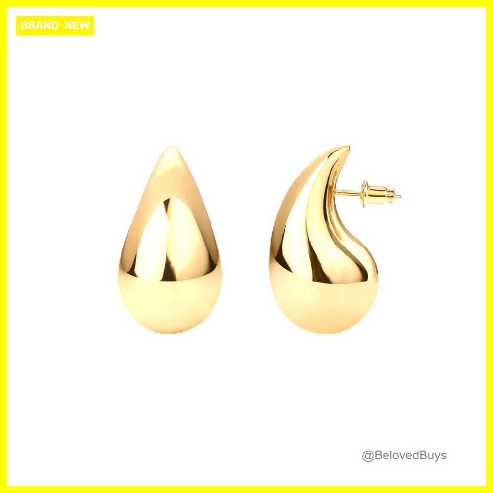 14K Gold Plated 925 Sterling Silver Teardrop Chunky Hoop Earrings